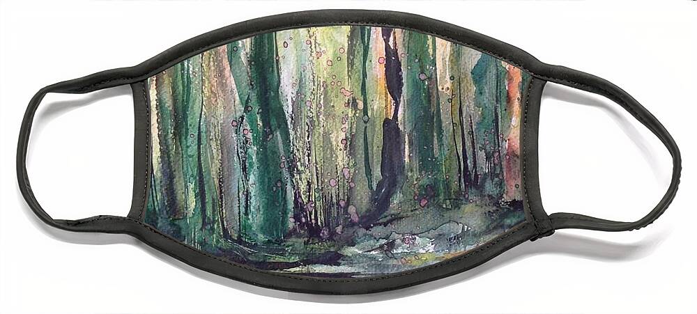 Trees Face Mask featuring the painting Hauntingly Eureka  Fall Trees at Night Edge by Robin Miller-Bookhout