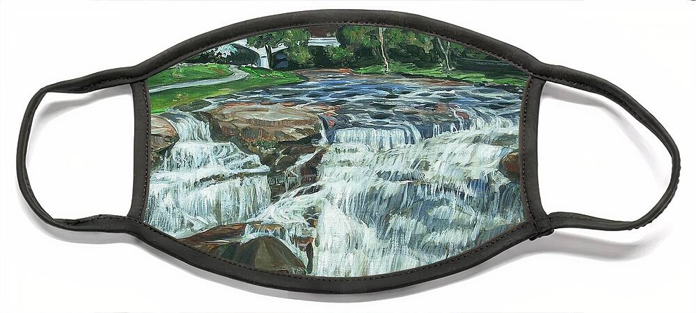 Waterfall Face Mask featuring the painting Falls River Park by Bryan Bustard