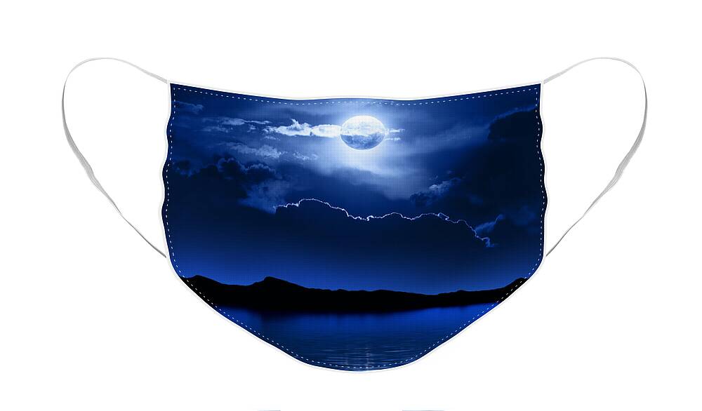 Moon Face Mask featuring the photograph Fantasy Moon and Clouds over water by Johan Swanepoel