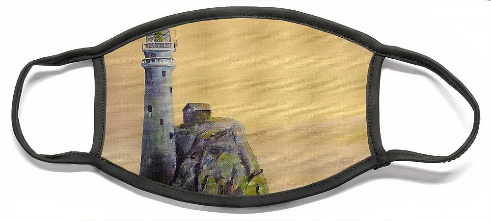 Seascape Face Mask featuring the painting Fastnet Lighthouse Ireland by Wayne Enslow