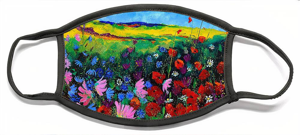 Poppies Face Mask featuring the painting Field flowers by Pol Ledent