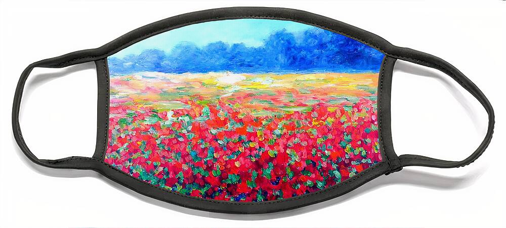 Field Face Mask featuring the painting Field with Red Poppies by Cristina Stefan