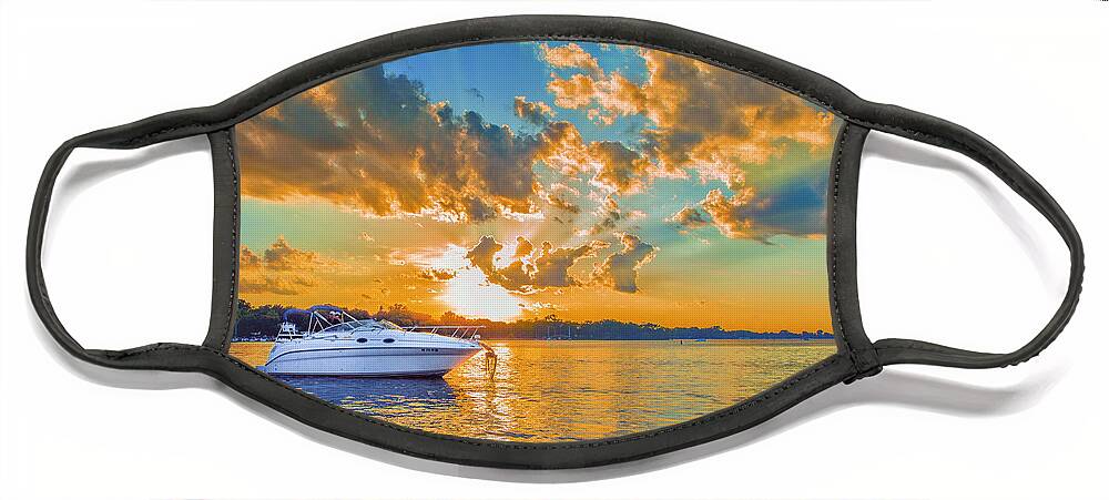 Sunset Face Mask featuring the photograph Fiery Sunset On Lake Minnetonka by Bill and Linda Tiepelman