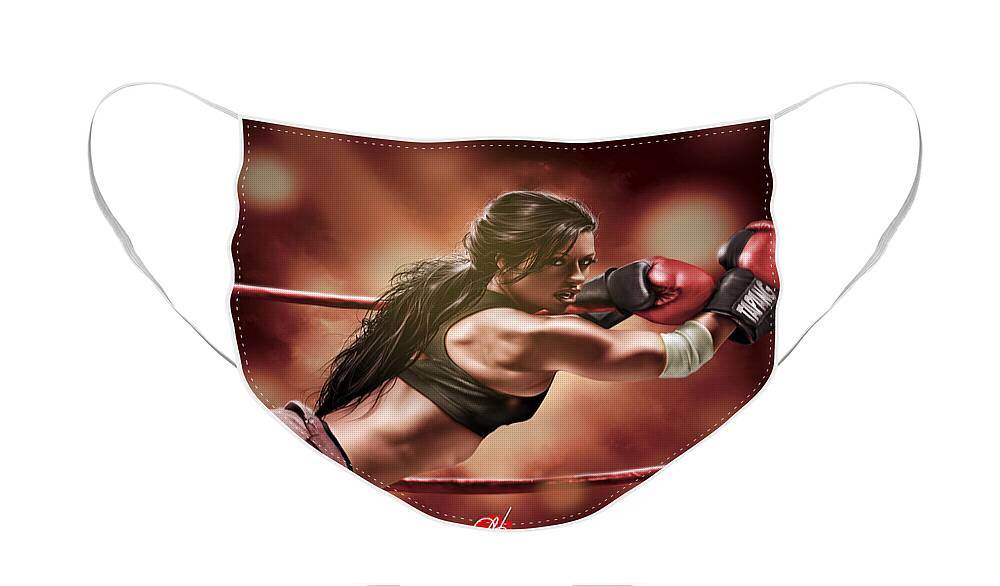 Boxing Face Mask featuring the painting Fight Night by Pete Tapang