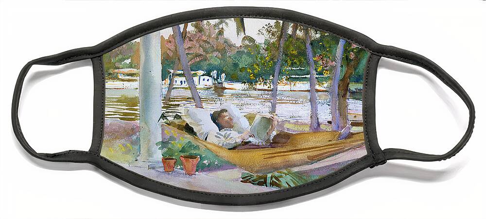 John Singer Sargent Face Mask featuring the painting Figure in Hammock. Florida by John Singer Sargent