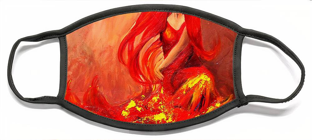 Flamenco Dancer Face Mask featuring the painting Fire of Life Flamenco by Sheri Chakamian