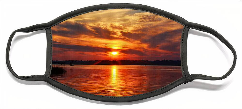 Sunset Face Mask featuring the photograph Firey Sunset by Kathy Baccari