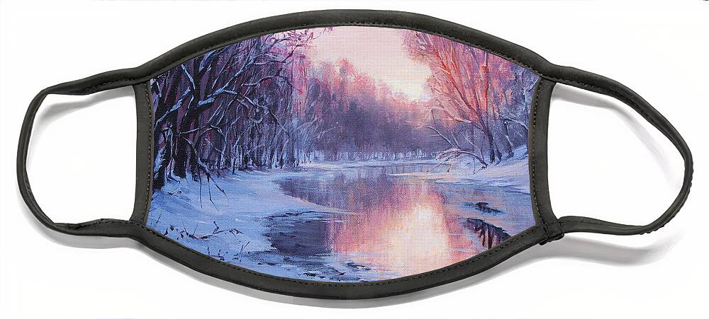 Landscape Face Mask featuring the painting First Light by Karen Ilari