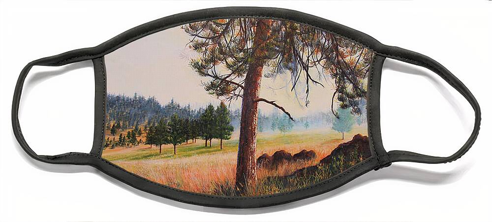 Landscape Face Mask featuring the painting First Nation Meadow by Jeanette French