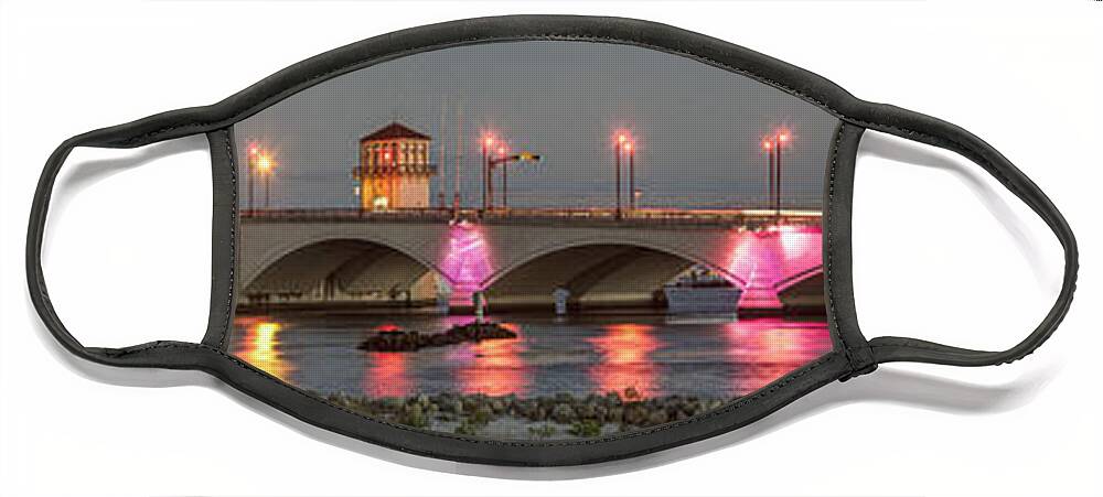 Flagler Face Mask featuring the photograph Flagler Bridge in Pink by Debra and Dave Vanderlaan