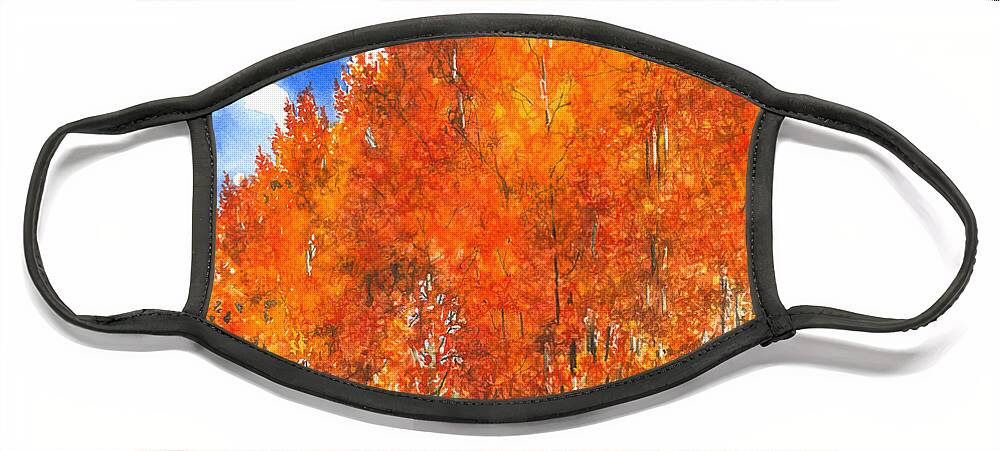Watercolor Trees Face Mask featuring the painting Flaming Aspens by Barbara Jewell