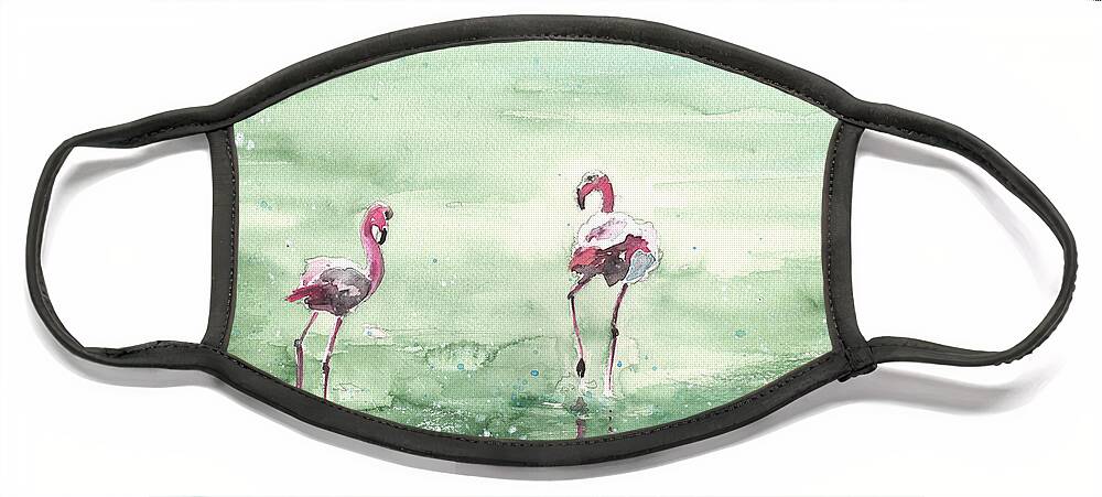 Watercolour Face Mask featuring the painting Flamingos in Camargue 02 by Miki De Goodaboom