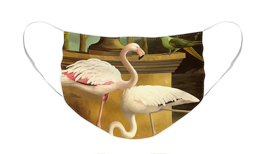 Flamingo; Birds; Parakeet; Duck; Formal Garden; Pool Face Mask featuring the painting Flamingos by Lizzie Riches