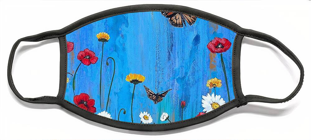 Rubbing Alcohol Was Used In Creating The Background For This Piece. Face Mask featuring the painting Flowers and Butterflies by Melissa Torres