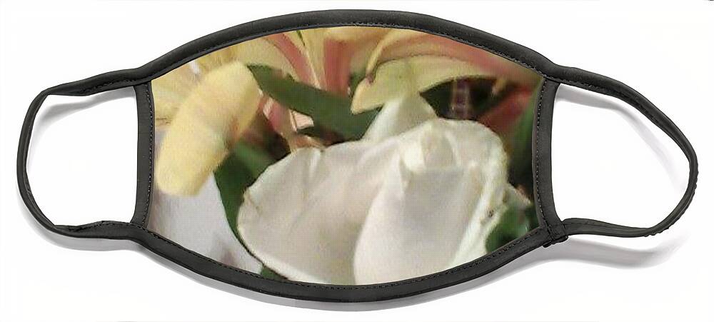 White Rose Face Mask featuring the photograph Flowery Notes by Suzanne Berthier