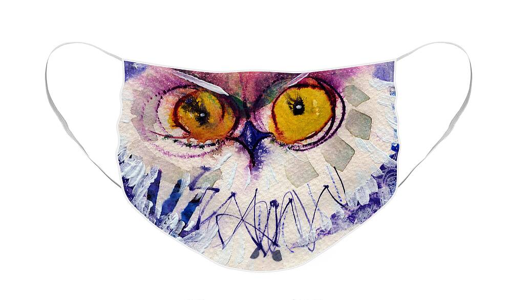 Owl Face Mask featuring the painting Fluff by Laurel Bahe