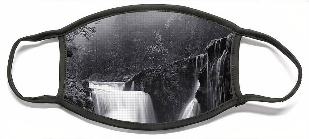Monochrome Face Mask featuring the photograph Foggy Falls by Darren White