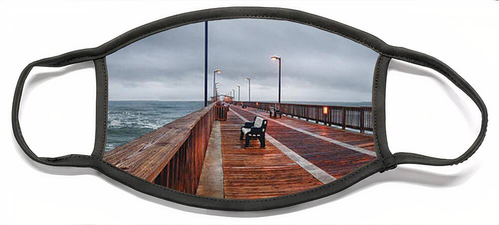 Palm Face Mask featuring the digital art Foggy Pier by Michael Thomas
