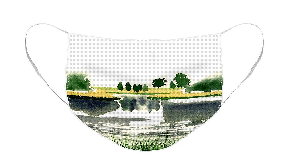 Fog Face Mask featuring the painting Foggy Salt Marsh Cape Cod by Paul Gaj