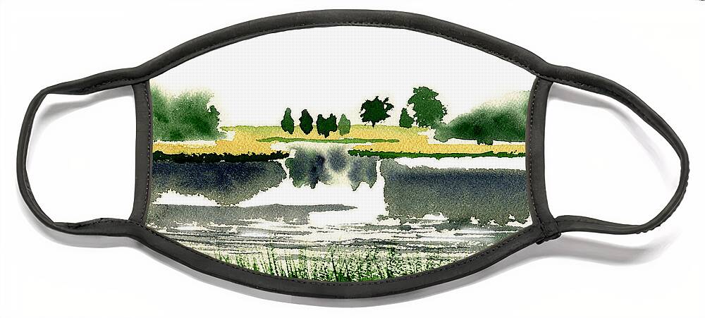 Fog Face Mask featuring the painting Foggy Salt Marsh Cape Cod by Paul Gaj