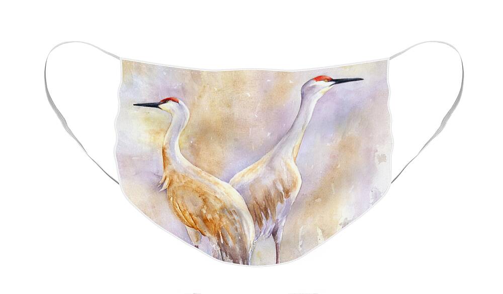 Cranes Face Mask featuring the painting For Life by Marsha Karle