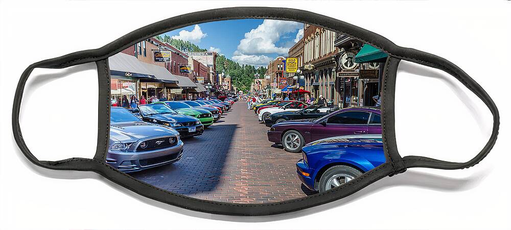 Ford Mustang Rally Face Mask featuring the photograph Ford Mustang Rally Deadwood SD by Debra Martz