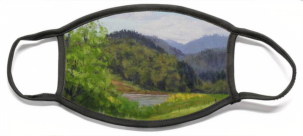 Pond Face Mask featuring the painting Ford's Pond in Spring by Karen Ilari