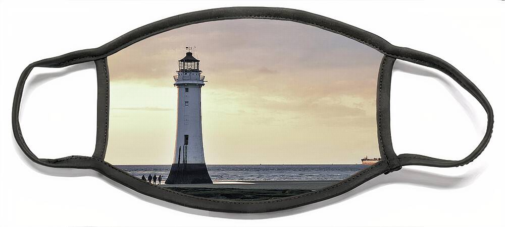 Lighthouse Face Mask featuring the photograph Fort Perch Lighthouse and ship by Spikey Mouse Photography