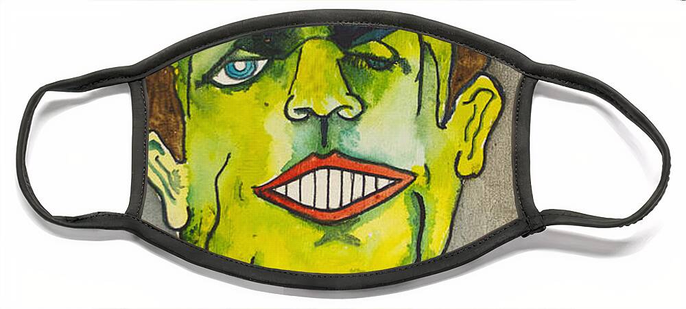 Frankenstein Face Mask featuring the painting Frankensteins Monster as Tillie by Patricia Arroyo