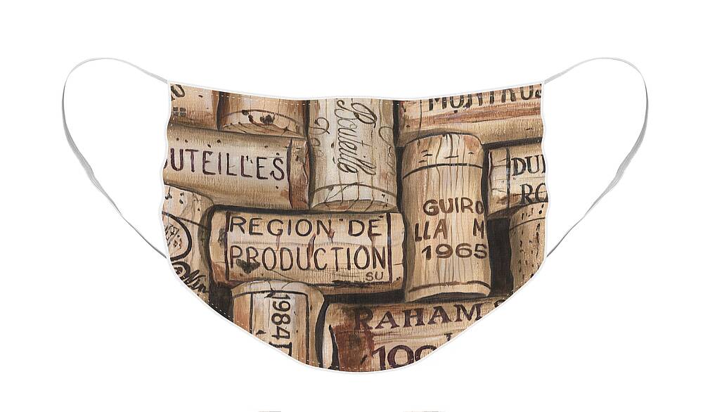 Alcohol Face Mask featuring the painting French Corks by Debbie DeWitt