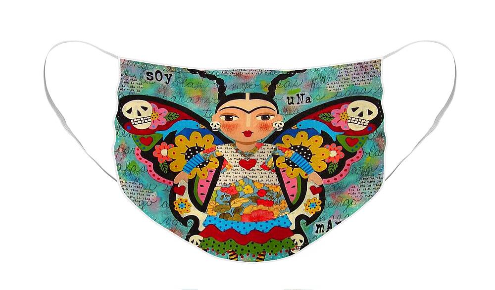 Frida Face Mask featuring the painting Frida Kahlo Butterfly by Andree Chevrier