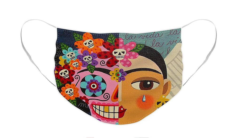Frida Face Mask featuring the painting Frida Kahlo Sugar Skull Angel by Andree Chevrier