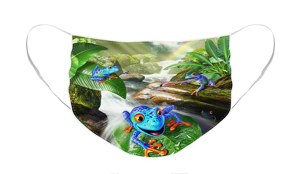 Frogs Face Mask featuring the digital art Frog Capades by Jerry LoFaro