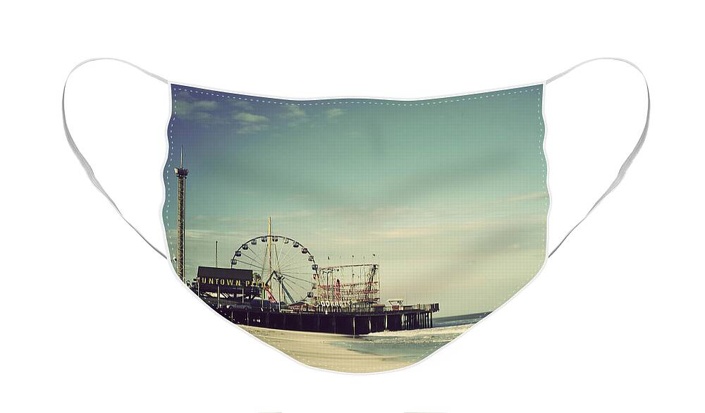 Funtown Pier Face Mask featuring the photograph Funtown Pier Seaside Heights New Jersey Vintage by Terry DeLuco