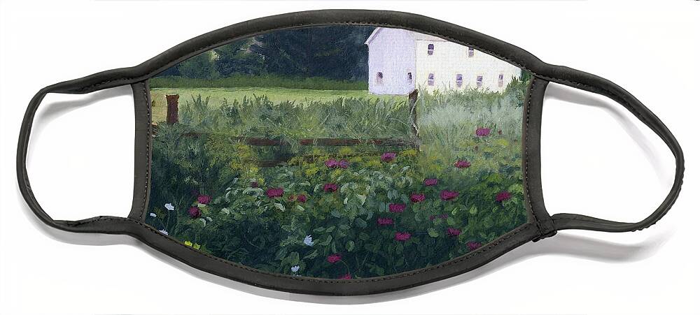 Garden Face Mask featuring the painting Garden in the Back by Lynne Reichhart