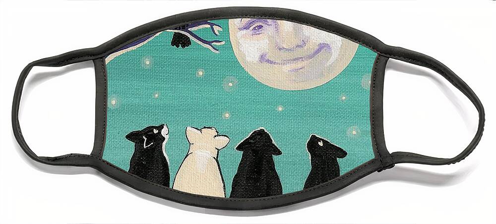 Painting Face Mask featuring the painting Gathering In The Moonlight by Margaryta Yermolayeva