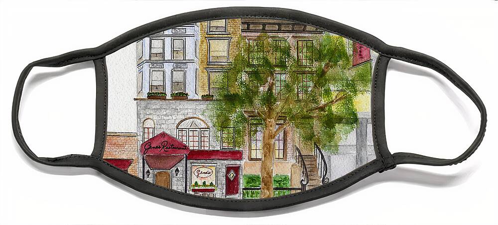 Gene's Restaurant Greenwich Village West 11th Street Nyc Face Mask featuring the painting Gene's Restaurant in Greenwich Village by AFineLyne