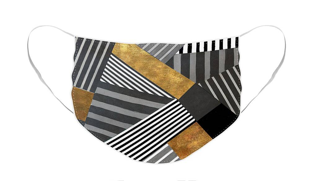 Geo Face Mask featuring the painting Geo Stripes In Gold and Black II by Lanie Loreth
