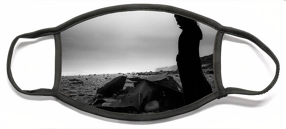 Black And White Face Mask featuring the photograph Girl on the Beach by Gunnar Orn Arnason