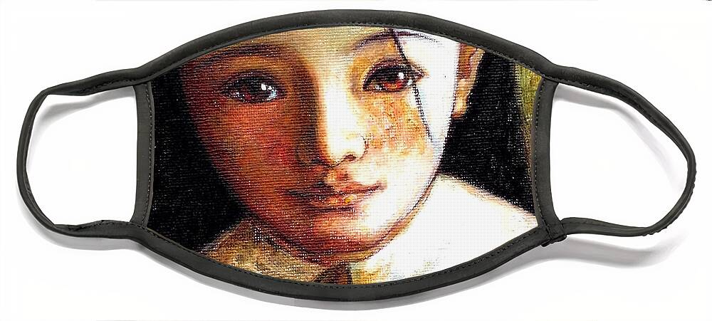Portrait Face Mask featuring the painting Girl with Cat by Shijun Munns