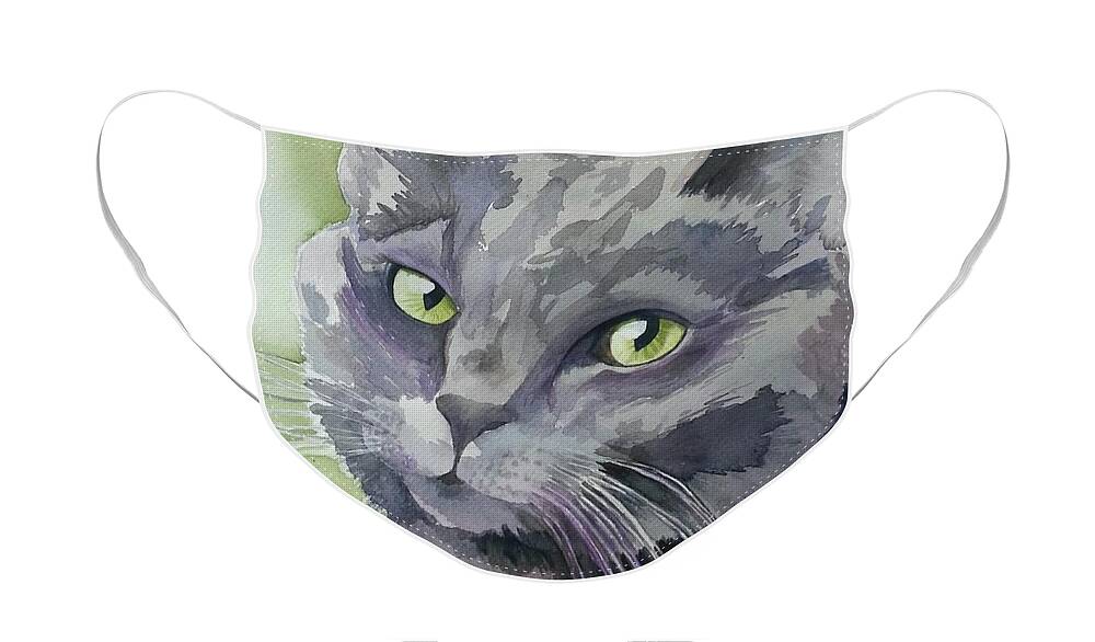 Grey Cat Face Mask featuring the painting Girlfriend by Michal Madison