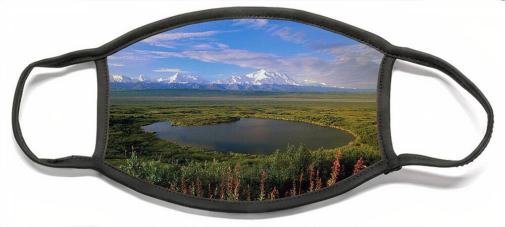 00340579 Face Mask featuring the photograph Glacial Kettle Pond And Denali by Yva Momatiuk John Eastcott