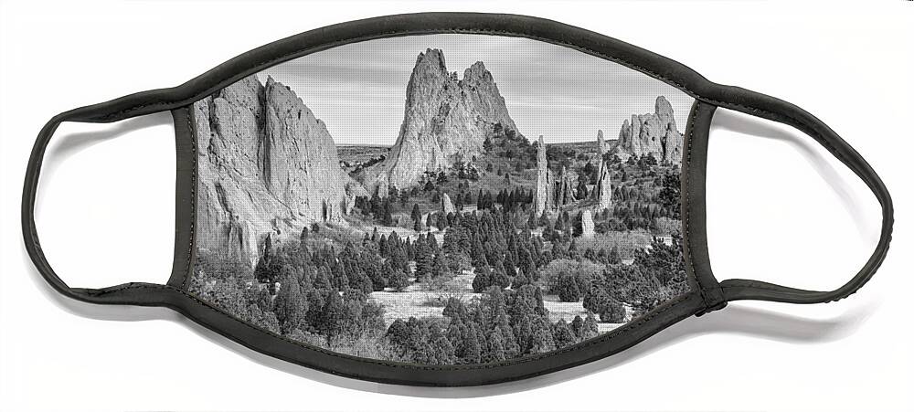 Garden Of The Gods Face Mask featuring the photograph Gods Colorado Garden In Black and White  by James BO Insogna