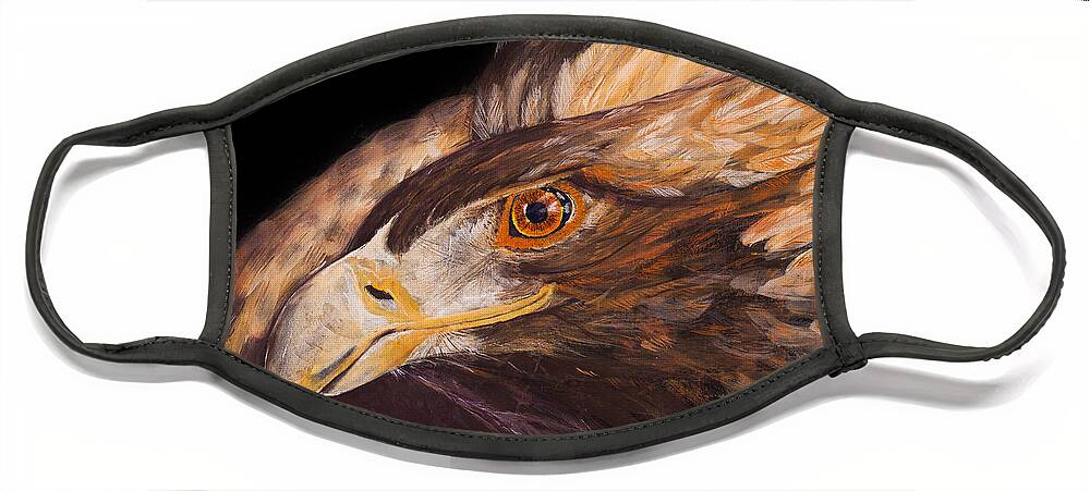 Eagle Face Mask featuring the painting Golden eagle close up painting by Carolyn Bennett by Simon Bratt