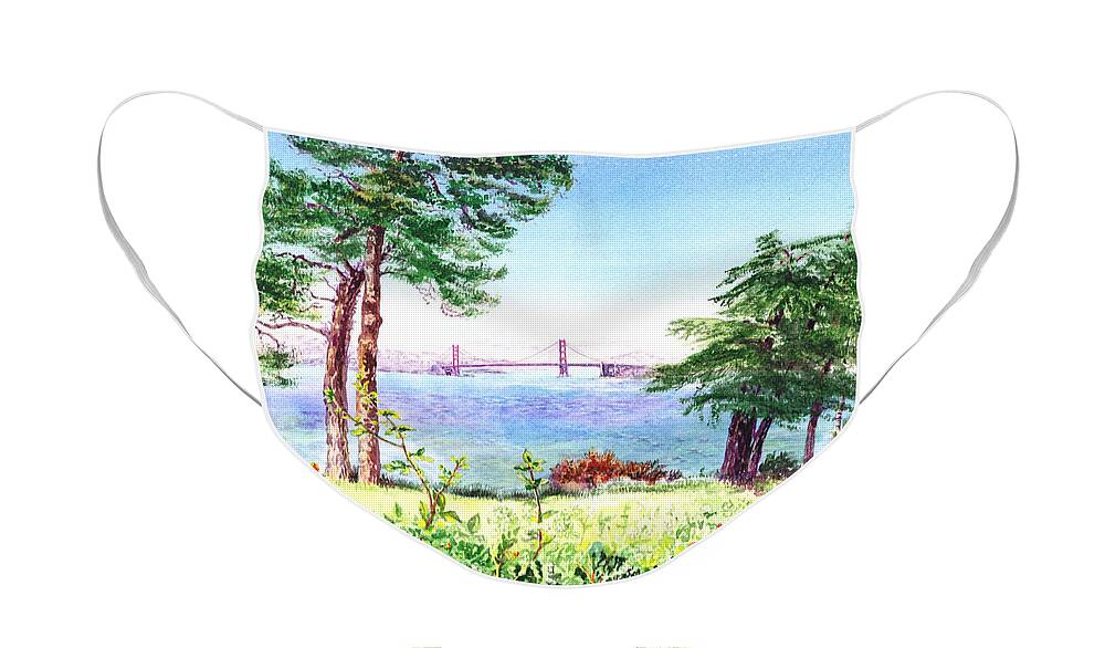Lincoln Face Mask featuring the painting Golden Gate Bridge View From Lincoln Park San Francisco by Irina Sztukowski