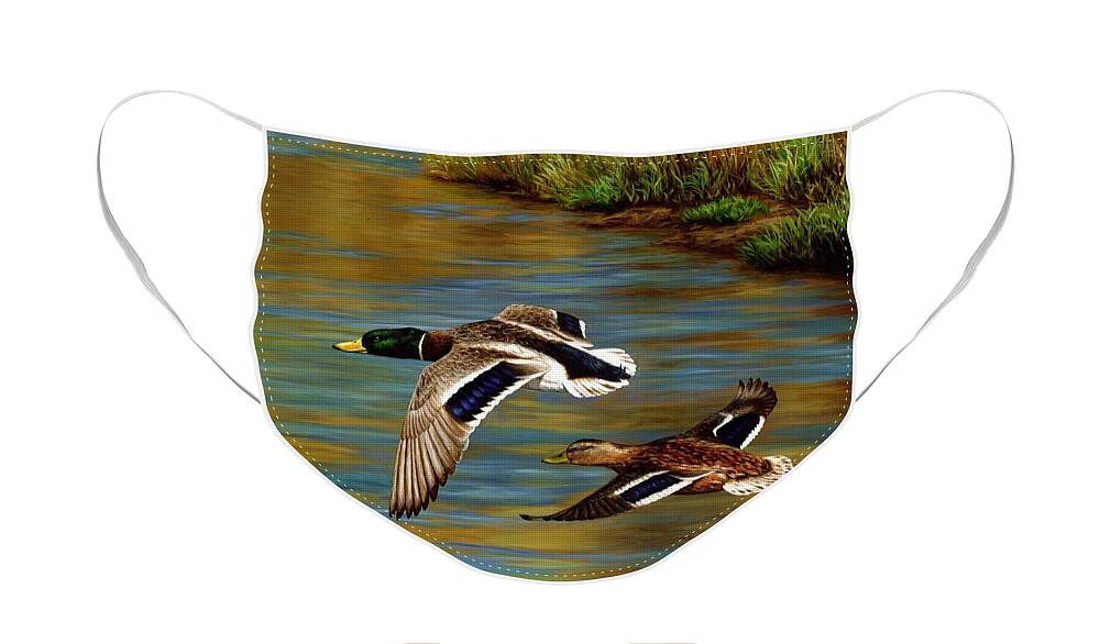 #faatoppicks Face Mask featuring the painting Golden Pond by Crista Forest