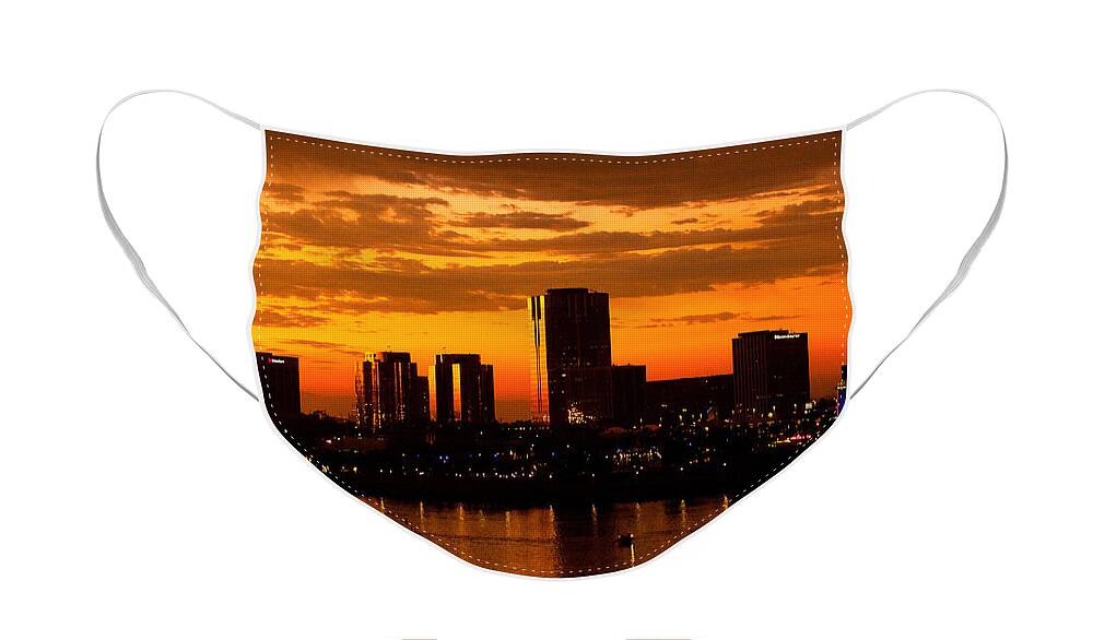 Long Beach Face Mask featuring the photograph Golden Skys Cloak The Long Beach Skyline by Denise Dube