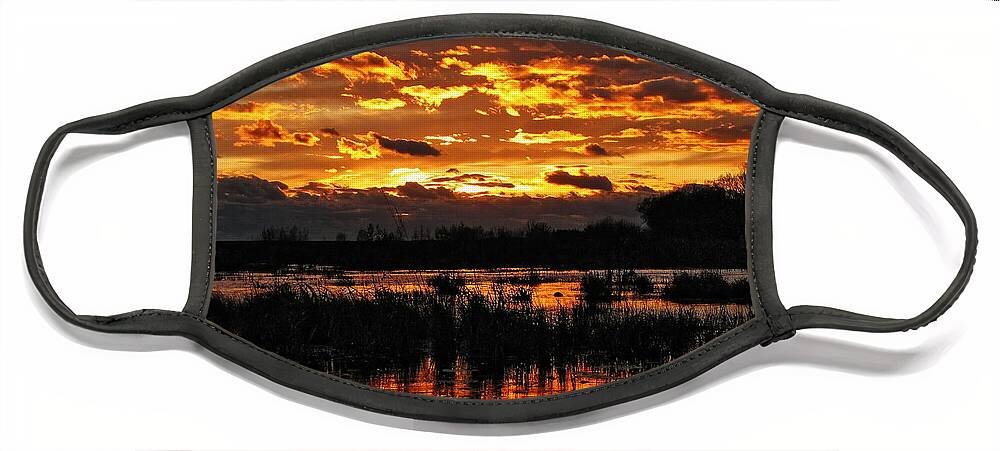 Sunset Face Mask featuring the photograph Golden Sunset Over The Pond by Dale Kauzlaric