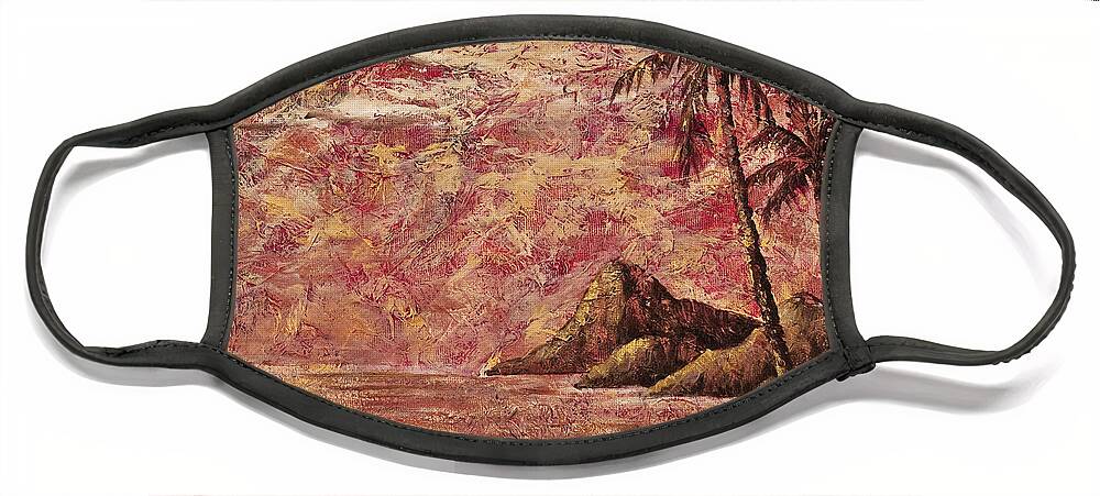 Landscape Face Mask featuring the painting Golden Tropical Sunset by Darice Machel McGuire