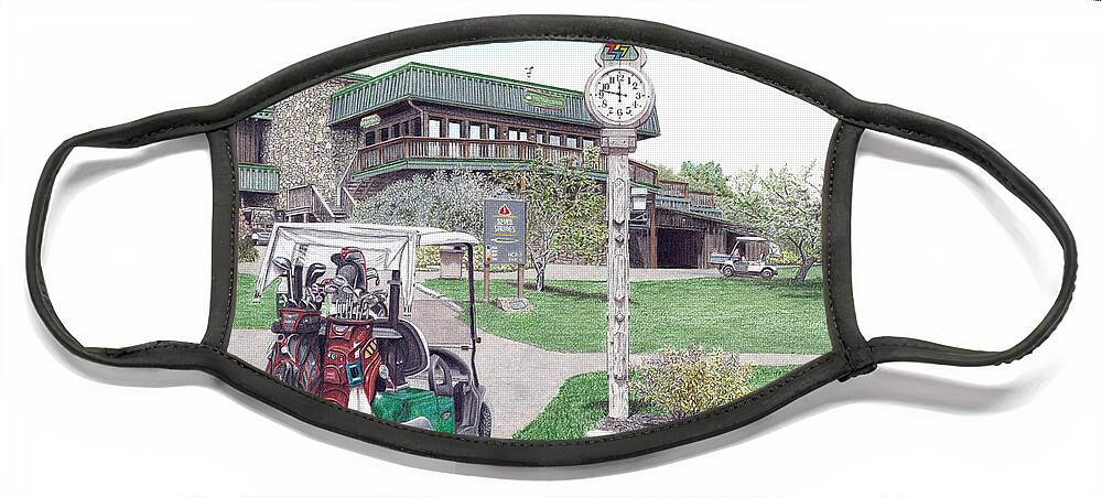 Golf Face Mask featuring the painting Golf Seven Springs Mountain Resort by Albert Puskaric